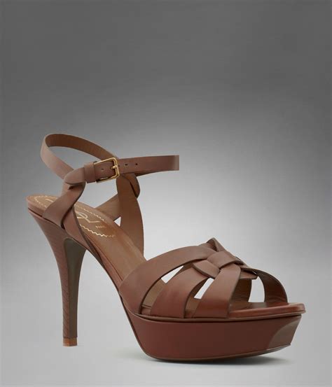 ysl tribute low heel sandal in tan leather|YSL tribute sandals with tights.